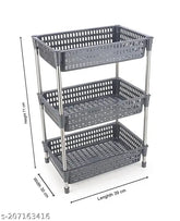 3-layer gray plastic-stainless steel kitchen storage organizer rack, durable ABS trays with anti-corrosion, waterproof, scratch-resistant properties